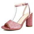 thumbnail image 1 of Pink Ankle Strap Round High Heels Sandals, Pleated Open Toe Sandals, 1 of 5