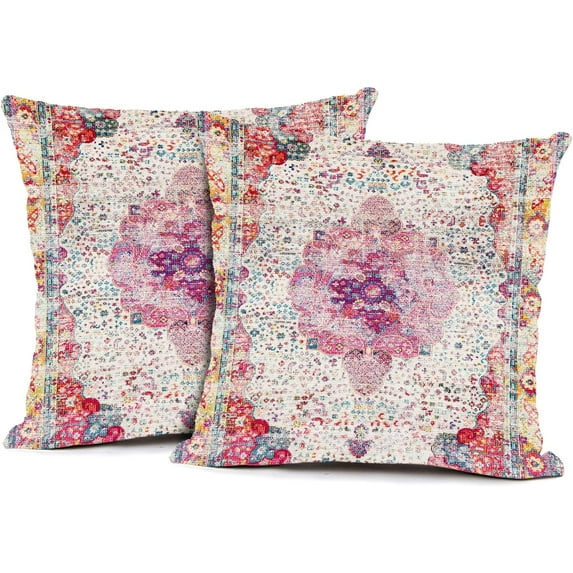 Pink Antique Persian Throw Pillow Cover Linen Set of 2 Decorative Vintage Throw Pillowcases Cushion Case for Home Decor Living Room Bed Couch Sofa Car Outdoor 18"x18"