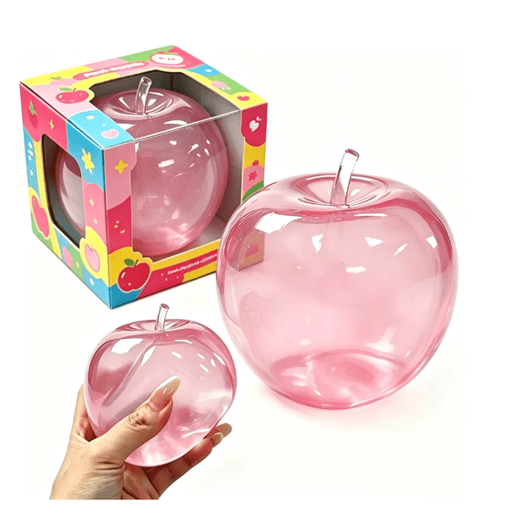 Pink Apple Squishy Slow Rebound Stress Ball, Clear Fruit Squeeze Fidget for Anxiety Relief, Soft Pinch Sensory for Adults Relaxation