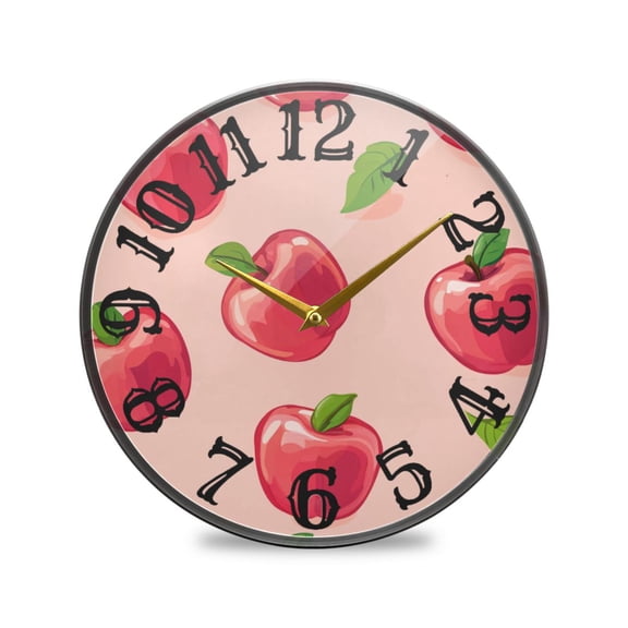 Pink Apples Wall Clock 12 Inch Silent Non Ticking Battery Operated Easy to Read for Kitchen Living Room
