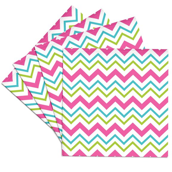 3drose, Pink, Aqua Green Easter Chevron Stripes Pattern, Set of 4 Ceramic Tile Coasters