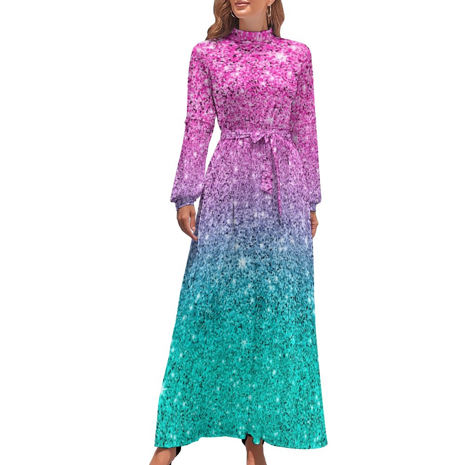 Pink Aqua Ombre Dress Dragonflies Print Elegant Printed Maxi Dress High  Waist Long Sleeve Boho Beach Long Dresses - Walmart.com