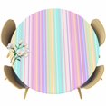 thumbnail image 1 of Pink Aqua Stripes Round Tablecloth 55-60 Inch Round Fitted Table Cloth with Elastic Edge, Geometric Yellow Geometric Waterproof Table Cover Protector for Outdoor Picnic Party Dining, 1 of 6