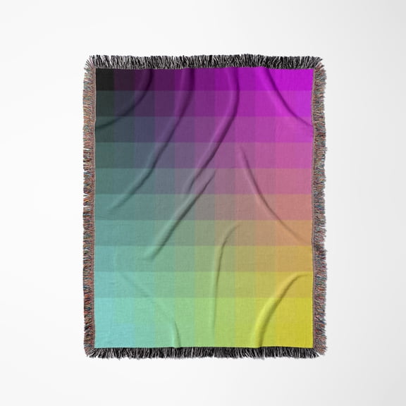 Pink Aqua Yellow Color Grid, Woven Blanket