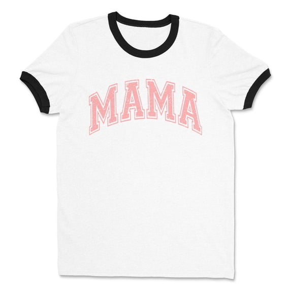 Pink Arched Mama Ringer Tee Shirt Unisex Large White/Black