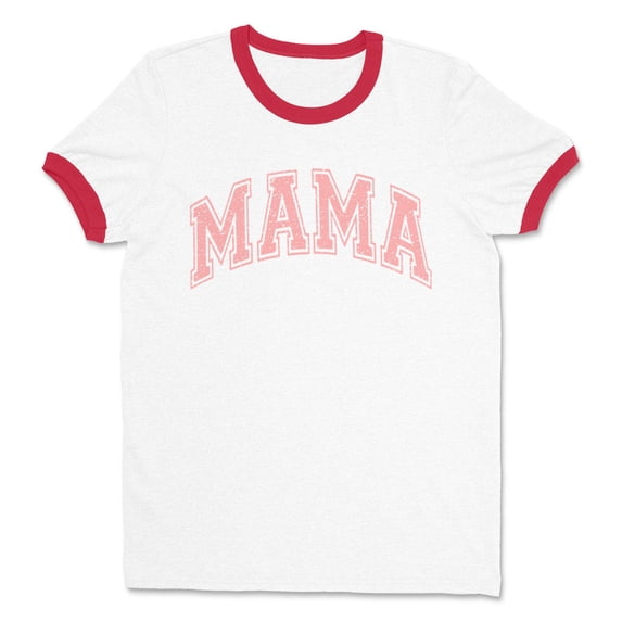 Pink Arched Mama Ringer Tee Shirt Unisex Large White/Red