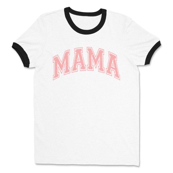 Pink Arched Mama Ringer Tee Shirt Unisex X-Large White/Black