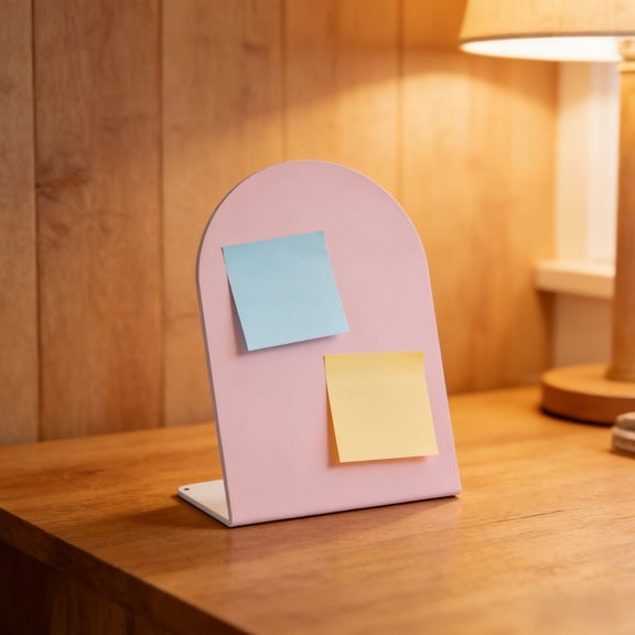 Pink Arched Top Magnetic Bulletin Board for Tabletops 11x7.8" Memo Display Easel Stand for Notes Photos Magnets Office Home School Desk Decor and Organization