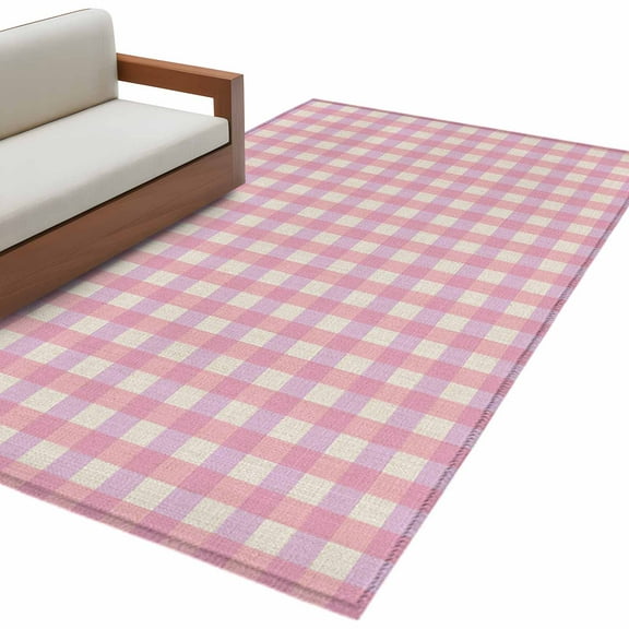 Pink Area Rug 3x5 FT, Non Slip Entryway Bedside Carpet, Grid Checkered Plaid Gingham Lattice Trellis Washable Soft Floor Carpet Indoor Mat Non-Shedding Throw Rug for Dorm Kitchen Home Office