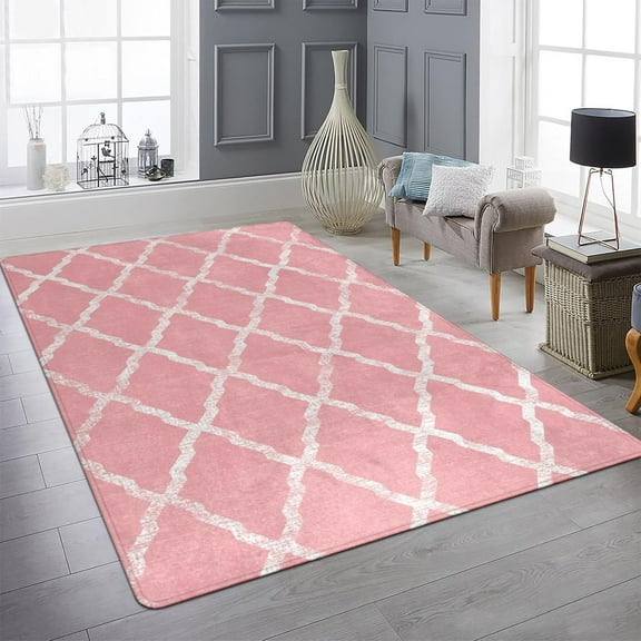 Pink Area Rug For Girl Bedroom,Modern Geometric Carpet Rug, Cute Nursery Rug For Girls Room Kids Living Room Home Decor, Pink/White 2x3ft