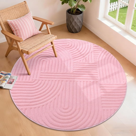 Pink Area Rug for Girls Bedroom 4ft Soft Fluffy Non Slip Machine Washable Rugs Modern Indoor Mat Fuzzy Floor Round Carpet for Kids Nursery Living Room Dorm Playroom Dining Baby Home Decor