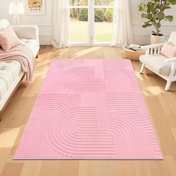 Pink Area Rug for Girls Bedroom 4x6 Soft Fluffy Non Slip Machine Washable Rugs Arch Modern Indoor Mat Fuzzy Floor Carpet for Kids Nursery Living Room Dorm Playroom Dining Baby Home Decor