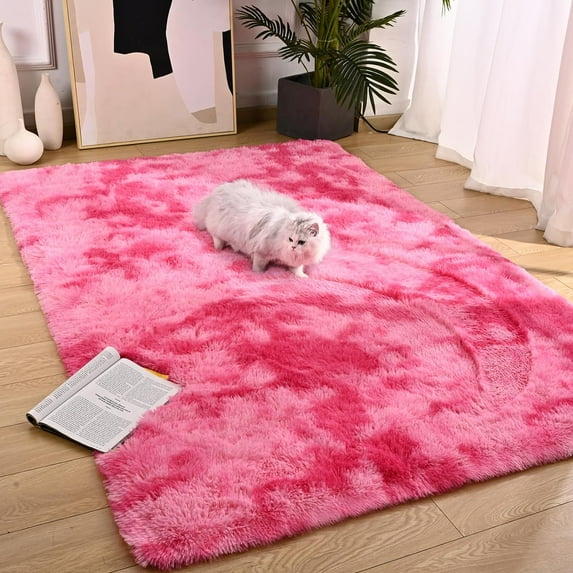 Pink Area Rug for Girls Bedroom, Fluffy Shag Rugs for Living Room, Shaggy Furry Fuzzy Faux Fur Rug for Nursery Kids Room, Cute Pink Home Decor for Dorm Playroom 3x5 Ft, Hot Pink