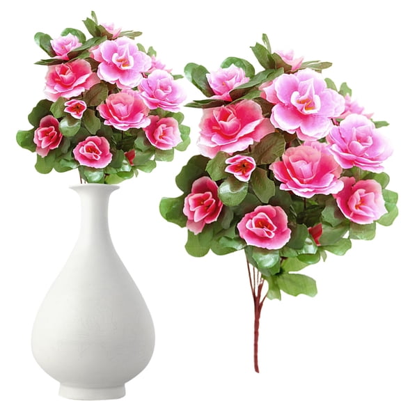 Pink Artificial Azalea Bush, 7 Fork Silk Flower for Indoor & Outdoor Garden, Wedding Table Centerpiece & Home Decor (32x13cm, 1 Unit)