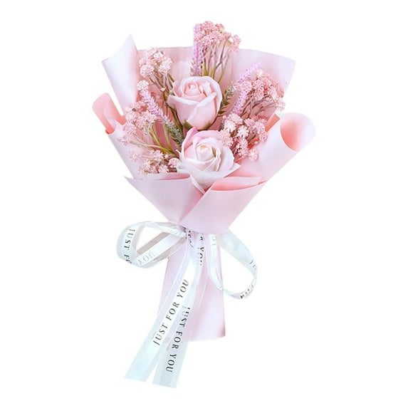 Pink Artificial Flower Bouquet, 13x9 Inch Handmade Rose Arrangement, Sweet Forever Flowers Gift for Women, Teen Girls, Mother’s Day, Valentine’s Day 2026, Wedding, Party Centerpiece, Ready to Gift