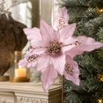 thumbnail image 1 of Pink Artificial Flower Christmas Ornament with Glitter Sequin Petals, Pastel Pink, for Holiday Tree and Home Display, Christmas Decoration, 1 of 4