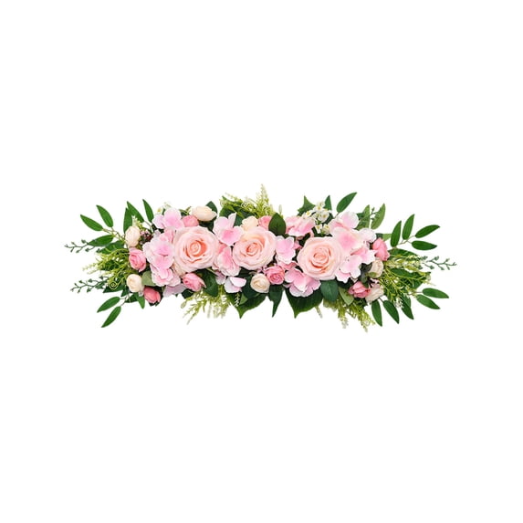 Pink Artificial Flower Swag Wreath With Silk Peony, Hydrangea And Daisy For Front Door Wall Wedding Arch Decoration 25.6X6.3In