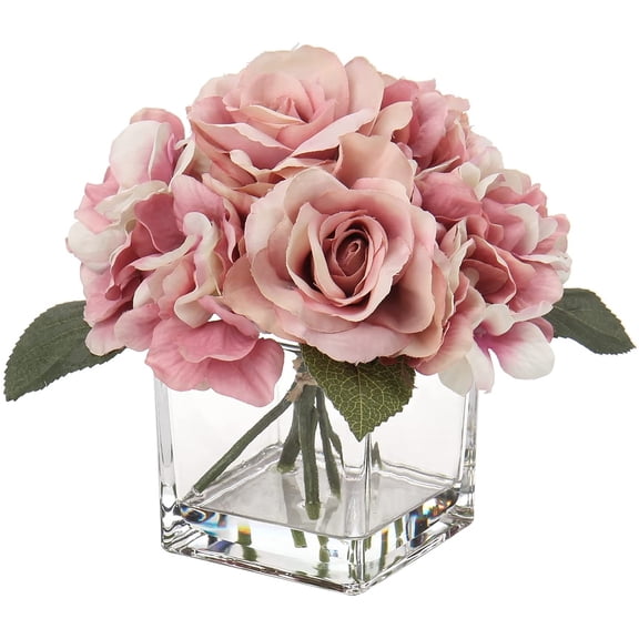 Pink Artificial Flowers in Vase - Hydrangea, Peony, Rose Silk Floral Arrangements for Home Office Table Shelf Decor