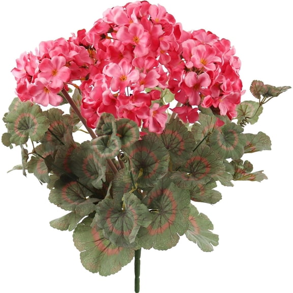 Pink Artificial Geranium Bush  18-Inch UV & Water Resistant Silk Flowers for Outdoor & Indoor Dcor, Garden, Patio, Planters & Flower Arrangements