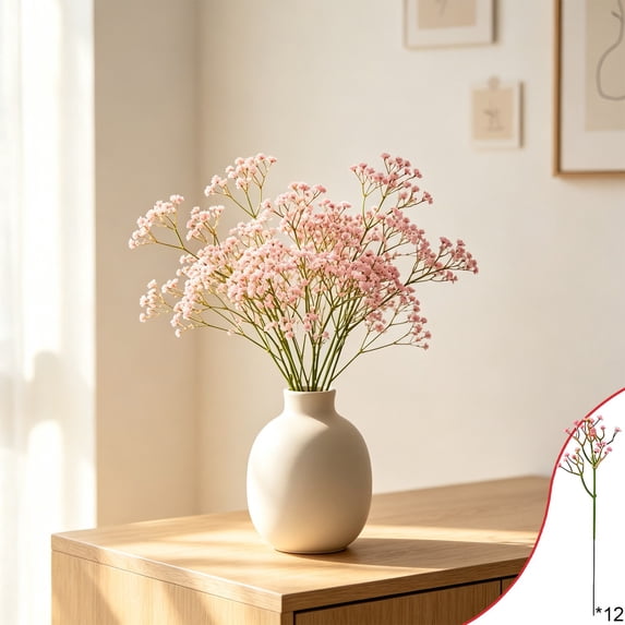 Pink Artificial Gypsophila Bouquets, Faux Plastic Flower Stems, Realistic Fake Flowers For Home Wedding Table Floral Arrangement Indoor Outdoor Decor.11.81 In*12PC