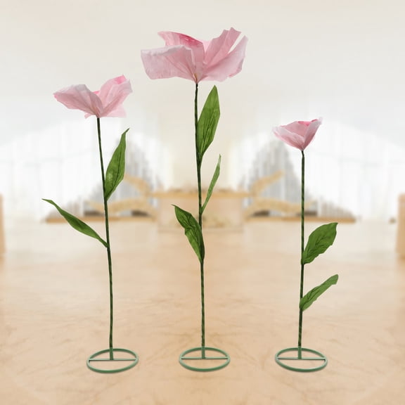 Pink Artificial Poppy Set, 3-Piece 31.4-70.8in Tall Fiber Paper Flowers with Bendable Stems, Ideal for Wedding Background Decor