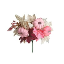 Pink Artificial Pumpkin Maple Leaves Stems Picks For Vase Filler, Fall Thanksgiving Centerpiece Table Decorations For Wedding Home Party Supplies