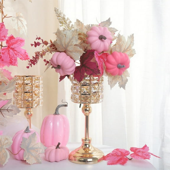 Pink Artificial Pumpkin Maple Leaves Stems Picks, for Vase Filler, Fall Thanksgiving Centerpiece Table Decorations, Autumn Floral Fake Maple Leaf Pumpkins Stems, for Wedding Home Party Supplies