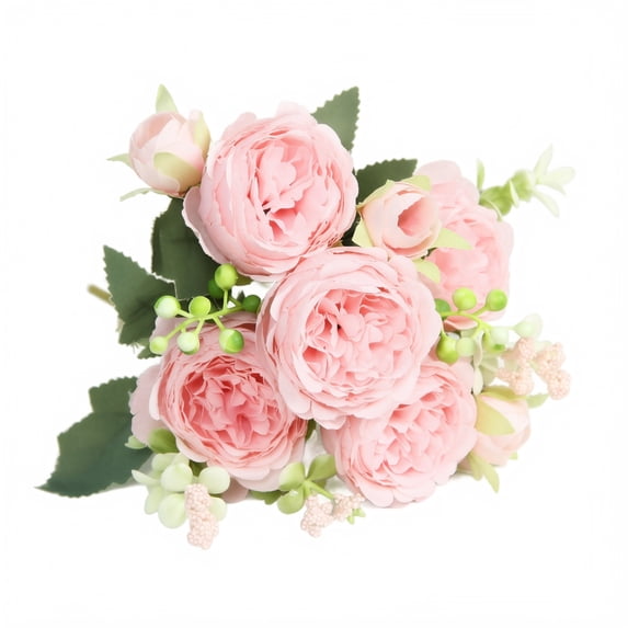 Pink Artificial Rose Bouquet, Timeless Blush Faux Flowers for Wedding Decor, Home Living Room Table Centerpiece Arrangement