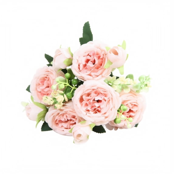 Pink Artificial Roses Bouquet Faux Silk Flowers for Home Wedding Table Decor 1 Pack