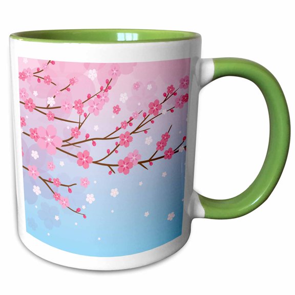 3drose, Pink Asia Cherry Blossom Spring Sakura Flower Blossom, 11oz Two-tone Green Mug