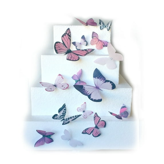 Pink Assorted Sizes Wafer Paper Butterflies for Decorating Desserts Cupcakes Wedding Cakes Pack of 15