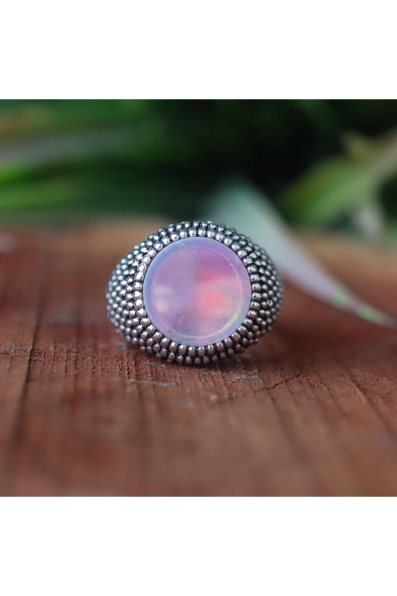 Pink Aura Opal Ring, 925 Sterling Silver Ring, Boho Jewelry, Minimalist Ring, Designer Ring, Round Cut Stone, Statement Ring, Unisex Jewelry