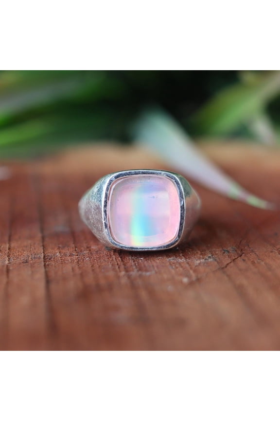 Pink Aura Opal Ring, 925 Sterling Silver Ring, Handmade Jewelry, Men's Signet Ring, Genuine Ring, Minimalist Ring, Boho Ring, Gift For Her**