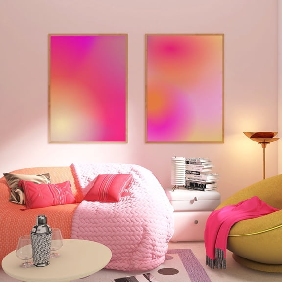 Pink Aura Prints Positive Pink Aura Gradient Spiritual Self Care Wall Art Set 2 Stretched Canvas 8x12