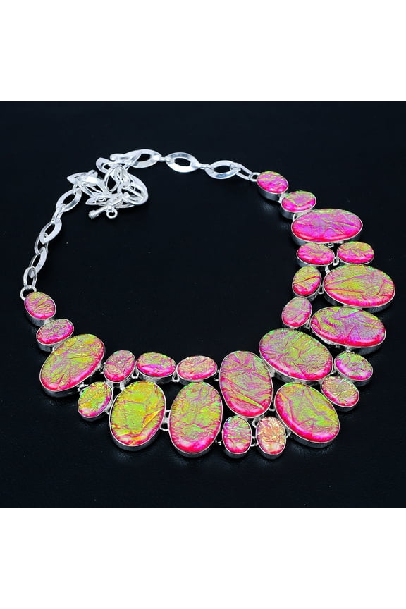 Pink Australian Triplet Opal 925 Sterling Silver Jewelry Necklace 18" VJ 3283