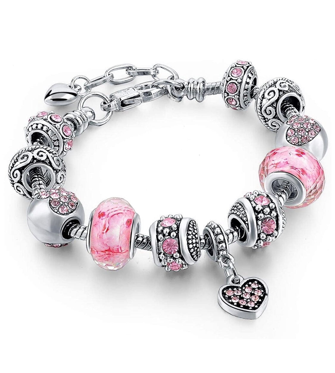 Rose Gold Austrian Crystal Heart Charm Bracelet main image 1