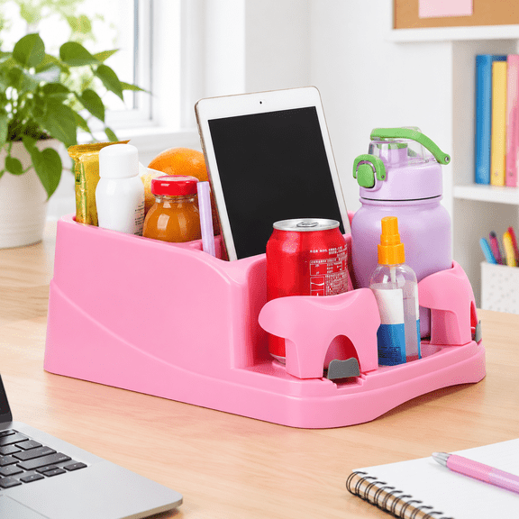 Pink Automotive Center Console Organizer with Adjustable Cup Holders for Cars RVs SUVs