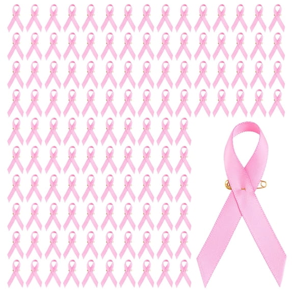 Pink Awareness Ribbon, 100Pcs Breast Cancer Charity Event Fundraising Lapel Pins, Hope Ribbon Brooch for Women