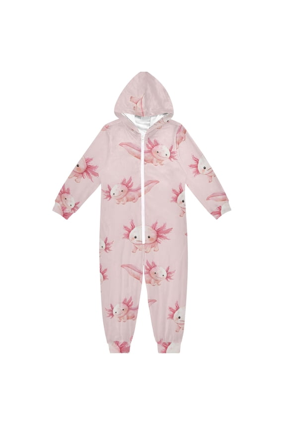 Pink Axolotls Illustrat Pattern One Piece Pajamas Soft Jumpsuit Cozy Sleep and Play Romper Zipper and Pockets 13-14Y
