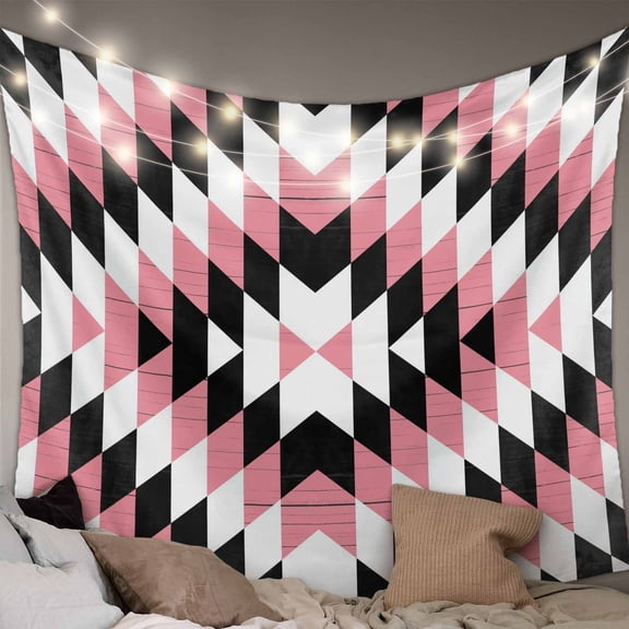 Pink Aztec Tapestry for Bedroom Wall Hanging Tapestry, Black White Southwest Retro Geometric Ethnic Ceiling Backdrop Tapestries Poster Blanket Wall Decor for Teens Room Living Room Dorm 59" x 79"