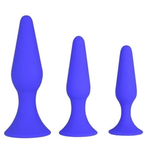 Pink B.O.B. 3-piece Anal Plug Set, Pack of 3 Butt Plugs Training Set for Beginners Advanced Users with Flared Base Hypoallergenic Silicone P-Spot Sex Toys for Men Women Couples Non-Porous Blue