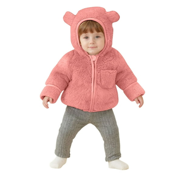 Pink Baby Children Boy Girl Fleece Lined Sherpa Flannel Zip Up Jackets Hoods Outfit Sweatshirt for Child Long Sleeve Thermal Fuzzy with Hood Winter Fall 2025 12 Months