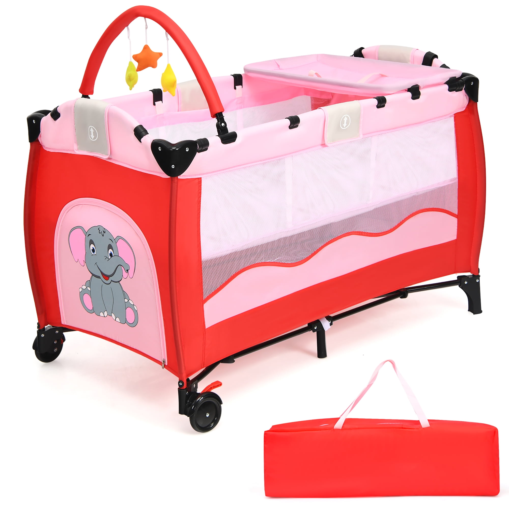 Pink Baby Crib Playpen Playard Pack Travel Infant Bed Foldable