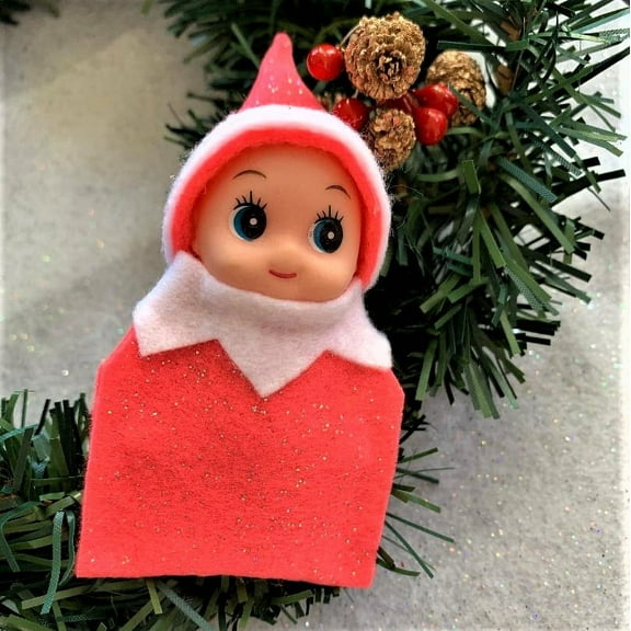 Pink Baby Elf Figurine, Tiny Christmas Elf, Holiday Mini Elf
