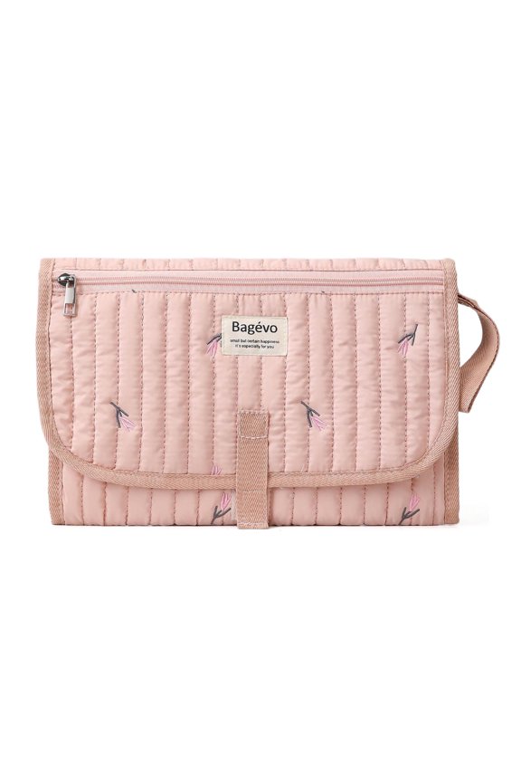 Pink Baby Foldable Diaper Changing Travel Bag with Wet Wipe Pocket, Compact Easy-Clean Lightweight Diaper Mat Bag, Portable Nappy Organizer for New Mom Outings (Pink)