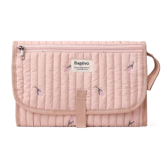 Pink Baby Foldable Diaper Changing Travel Bag with Wet Wipe Pocket, Compact Easy-Clean Lightweight Diaper Mat Bag, Portable Nappy Organizer for New Mom Outings (Pink)