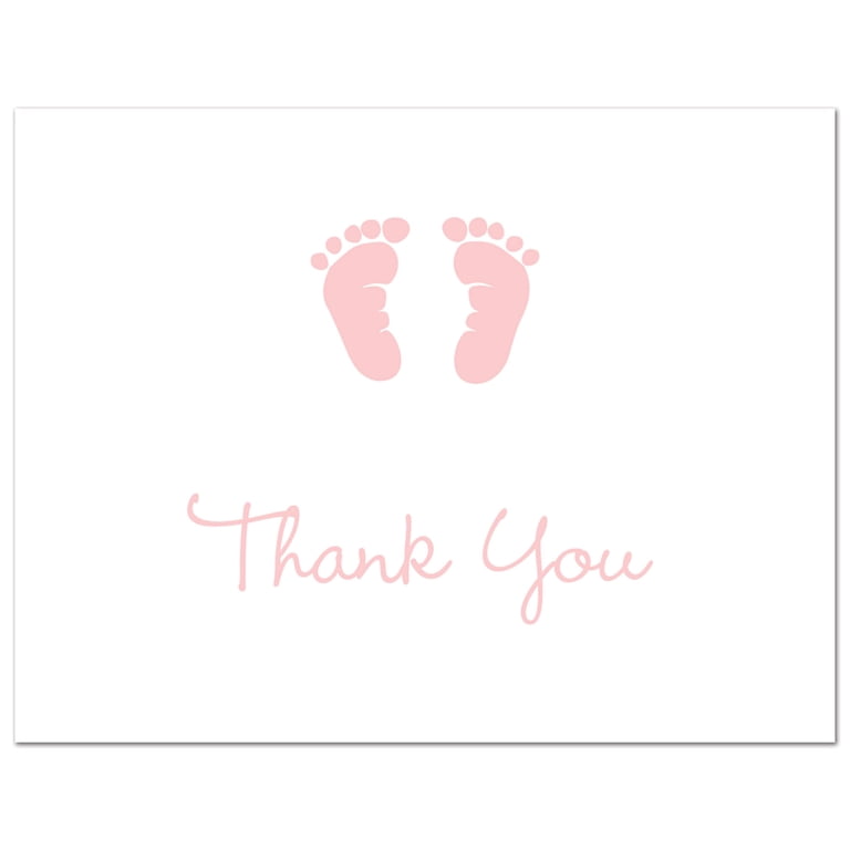 Pink Baby Feet Baby Shower Thank You Cards and Envelopes, Greeting
