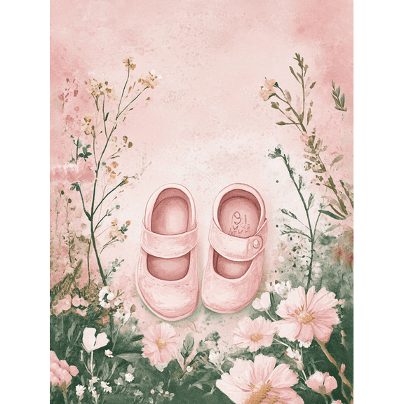 Pink Baby Shoes Floral Watercolor Canvas Wall Art Perfect for Nursery Decor Bedroom Decor Living Room Decor Girl's Room Decor and Baby Shower Decor.