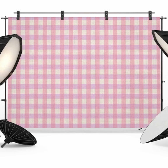 Pink Backdrop for Photoshoot,Photography Photo Studio Background Wall Backdrop,Grid Checkered Plaid Gingham Lattice Trellis Back Drop Banner Panel for Portraits Wedding Party Live Streaming 8x6Ft