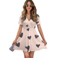 thumbnail image 1 of Pink Background Dark Hearts Pattern Women Dress V-Neck Short Sleeve Flowy Swing Party Midi Dress, 1 of 4